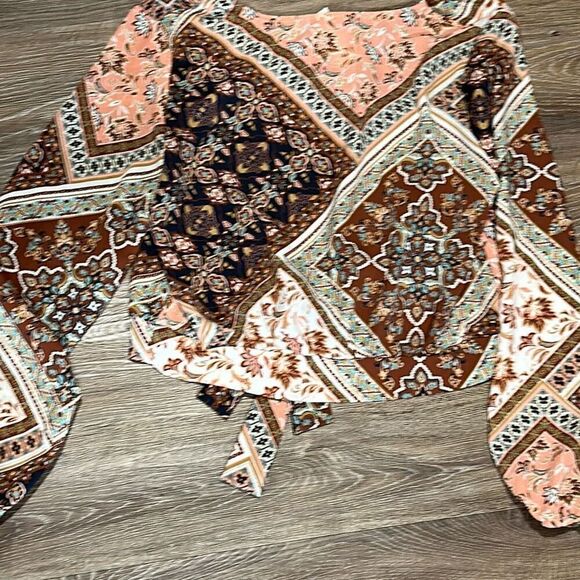 Willow & Root tie front blouse hippie boho blouse L - Picture 10 of 11